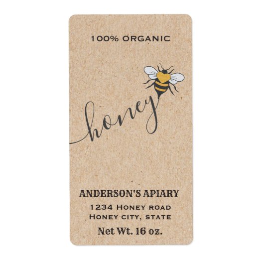 ヴィンテージ素朴なクラフトビーのロゴスクリプトhoney jar ラベル (正面)