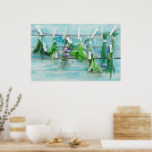 ヴィンテージ素朴なターコイズの壁とハーブ ポスター (キッチン)