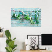 ヴィンテージ素朴なターコイズの壁とハーブ ポスター (ホームオフィス)