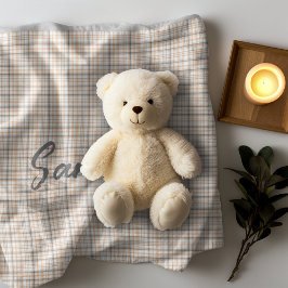 ヴィンテージ素朴なタータンチェック格子柄ベージュ灰色の名前 フリースブランケット