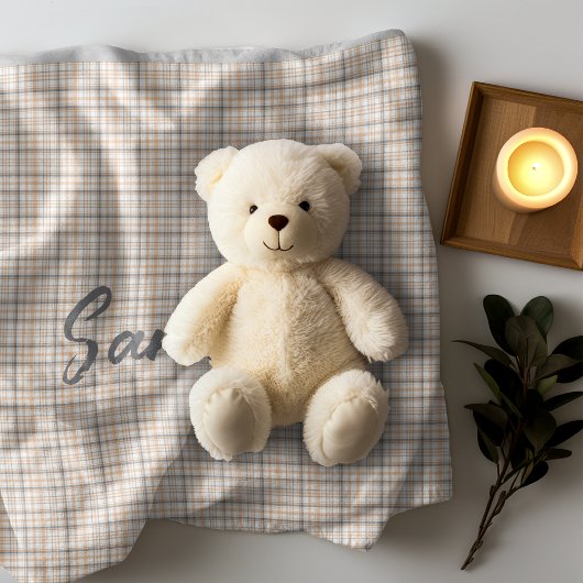 ヴィンテージ素朴なタータンチェック格子柄ベージュ灰色の名前 フリースブランケット