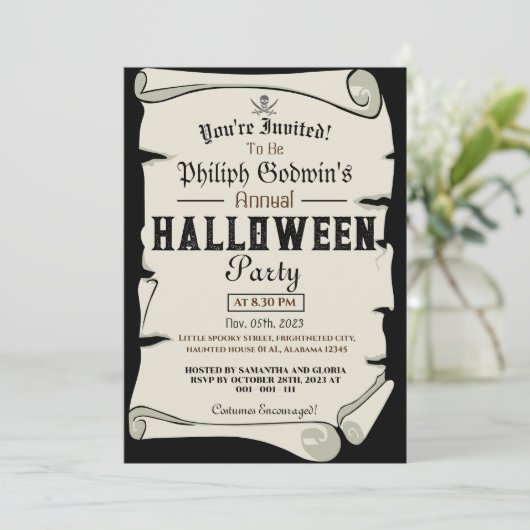 ヴィンテージ素朴なパイレーツハロウィーンの衣装パーティー 招待状 (スタンド正面)