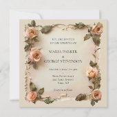 ヴィンテージ素朴なフローラ古い紙結婚式招待状 招待状 (正面)