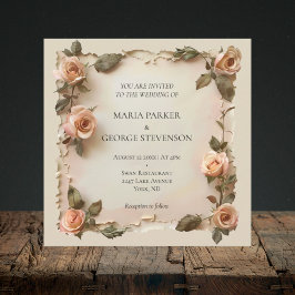 ヴィンテージ素朴なフローラ古い紙結婚式招待状 招待状