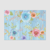 ヴィンテージ素朴なフローラ水の色のカントリーブルーウッド 薄葉紙 (正面)