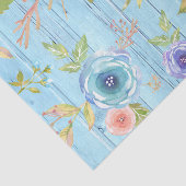 ヴィンテージ素朴なフローラ水の色のカントリーブルーウッド 薄葉紙 (詳細)