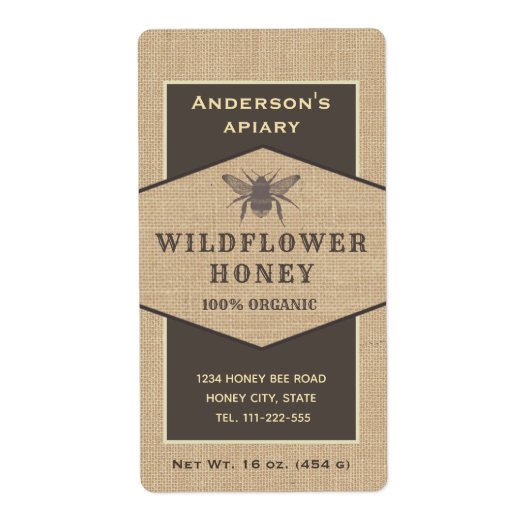 ヴィンテージ素朴なリネンミツバチ蜂蜜瓶ラベル ラベル (正面)