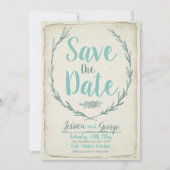 ヴィンテージ素朴なリースウェディング日付を保存 セーブザデート (正面)