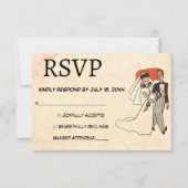 ヴィンテージ素朴なレトロ旧スタイル漫画本結婚の 出欠カード (正面)