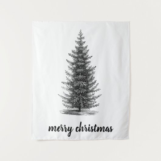 ヴィンテージ素朴な中立スプルースの陽気なクリスマス タペストリー (正面)