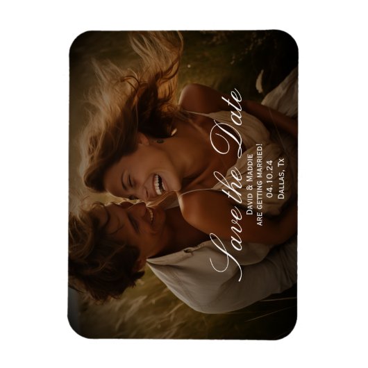 ヴィンテージ素朴な写真の日付の保存婚約 マグネット (縦)