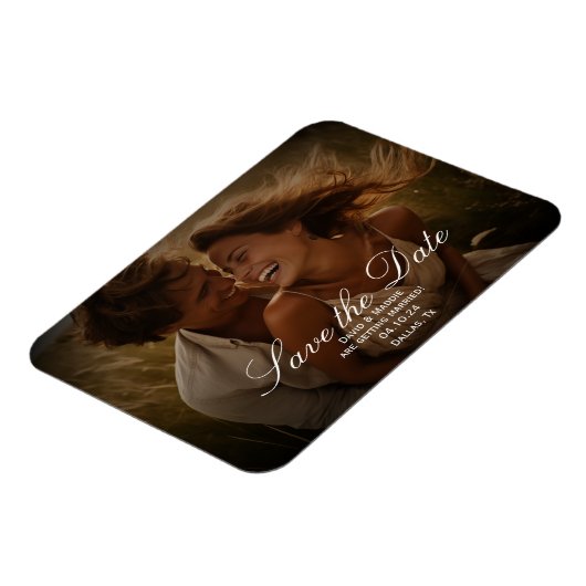 ヴィンテージ素朴な写真の日付の保存婚約 マグネット (左側)