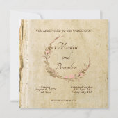 ヴィンテージ素朴な古紙フローラ結婚ズ 招待状 (正面)