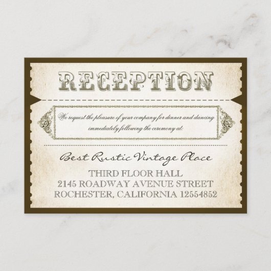 ヴィンテージ素朴な披露宴カード – チケット エンクロージャーカード (正面)