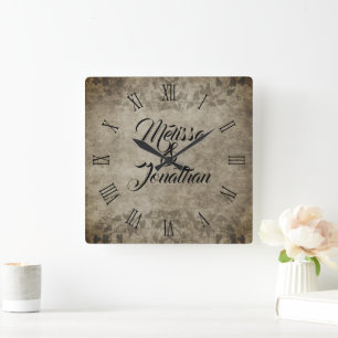 ヴィンテージ素朴な新婦の名結婚前 スクエア壁時計