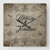 ヴィンテージ素朴な新婦の名結婚前 スクエア壁時計 (正面)