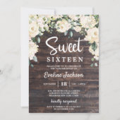 ヴィンテージ素朴な木材の緑のフローラsweet sixteen 招待状 (正面)