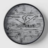 ヴィンテージ素朴な灰色の黒い燃えた木材ローマ数字 壁時計 (正面)