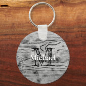 ヴィンテージ素朴な灰色の黒焦げ木材モノグラム キーホルダー (裏面)