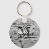 ヴィンテージ素朴な灰色の黒焦げ木材モノグラム キーホルダー (裏面)