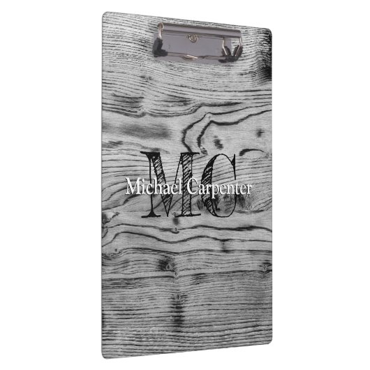 ヴィンテージ素朴な灰色の黒焦げ木材モノグラム クリップボード (右)