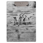 ヴィンテージ素朴な灰色の黒焦げ木材モノグラム クリップボード (正面)