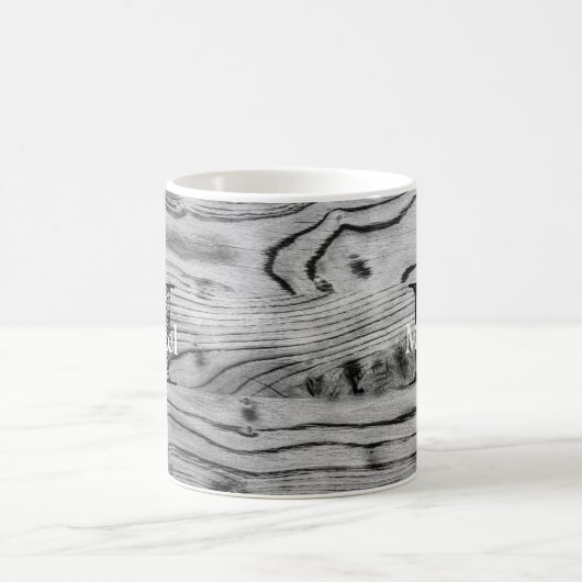ヴィンテージ素朴な灰色の黒焦げ木材モノグラム コーヒーマグカップ (中央)