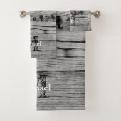ヴィンテージ素朴な灰色の黒焦げ木材モノグラム バスタオルセット (インサイチュ)