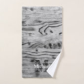 ヴィンテージ素朴な灰色の黒焦げ木材モノグラム バスタオルセット (ハンドタオル)