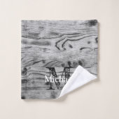 ヴィンテージ素朴な灰色の黒焦げ木材モノグラム バスタオルセット (ウォッシュタオル)