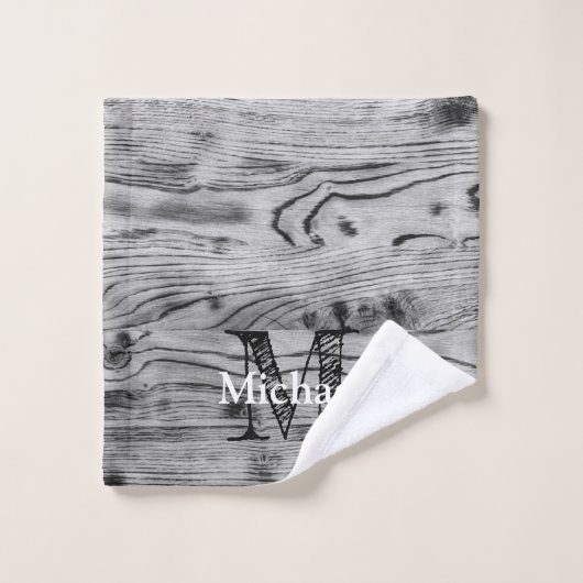 ヴィンテージ素朴な灰色の黒焦げ木材モノグラム バスタオルセット (ウォッシュタオル)