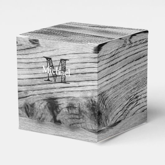 ヴィンテージ素朴な灰色の黒焦げ木材モノグラム フェイバーボックス (正面サイド)