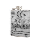 ヴィンテージ素朴な灰色の黒焦げ木材モノグラム フラスク (左)