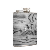 ヴィンテージ素朴な灰色の黒焦げ木材モノグラム フラスク (右)