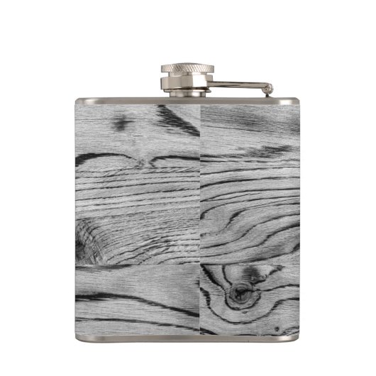 ヴィンテージ素朴な灰色の黒焦げ木材モノグラム フラスク (裏面)