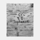 ヴィンテージ素朴な灰色の黒焦げ木材モノグラム フリースブランケット (正面)