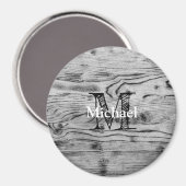 ヴィンテージ素朴な灰色の黒焦げ木材モノグラム マグネット (正面/裏面)