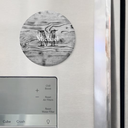 ヴィンテージ素朴な灰色の黒焦げ木材モノグラム マグネット (インサイチュ (冷蔵庫))