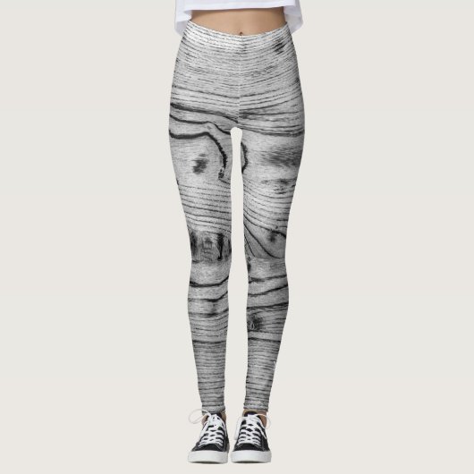 ヴィンテージ素朴な灰色の黒焦げ木材モノグラム レギンス (正面)