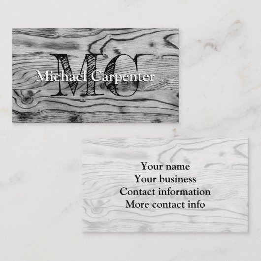 ヴィンテージ素朴な灰色の黒焦げ木材モノグラム 名刺 (正面/裏面)