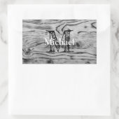 ヴィンテージ素朴な灰色の黒焦げ木材モノグラム 長方形シール (バッグ)