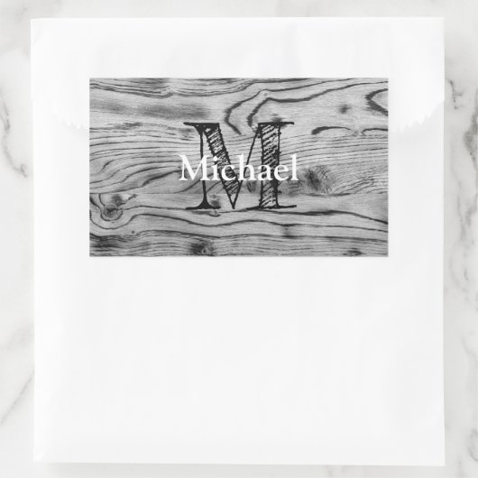 ヴィンテージ素朴な灰色の黒焦げ木材モノグラム 長方形シール (バッグ)