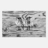 ヴィンテージ素朴な灰色の黒焦げ木材モノグラム 長方形シール (正面)