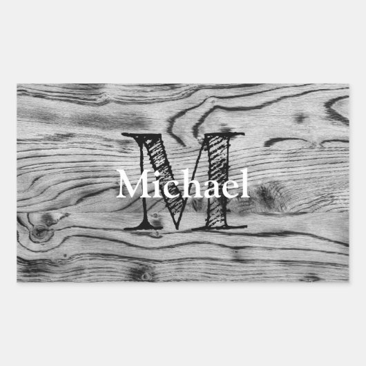 ヴィンテージ素朴な灰色の黒焦げ木材モノグラム 長方形シール (正面)