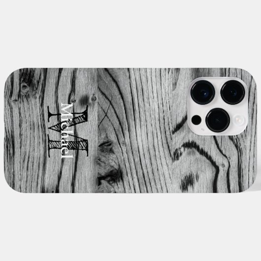 ヴィンテージ素朴な灰色の黒焦げ木材モノグラム Case-Mate iPhoneケース (裏面 (横))