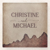 ヴィンテージ素朴な紙茶色の結婚山々 ガラスコースター (正面)