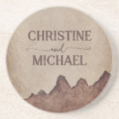 ヴィンテージ素朴な紙茶色の結婚山々 コースター (正面)