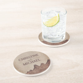 ヴィンテージ素朴な紙茶色の結婚山々 コースター