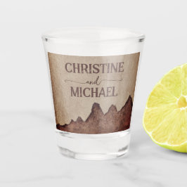 ヴィンテージ素朴な紙茶色の結婚山々 ショットグラス