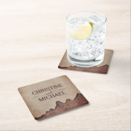 ヴィンテージ素朴な紙茶色の結婚山々 スクエアペーパーコースター